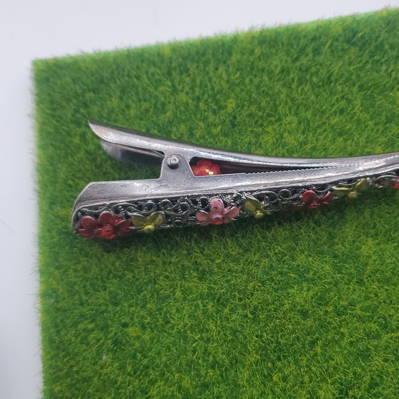 Long Intricate Floral Hair Clip with Pink‎ and Green Accents Overflow main image 3